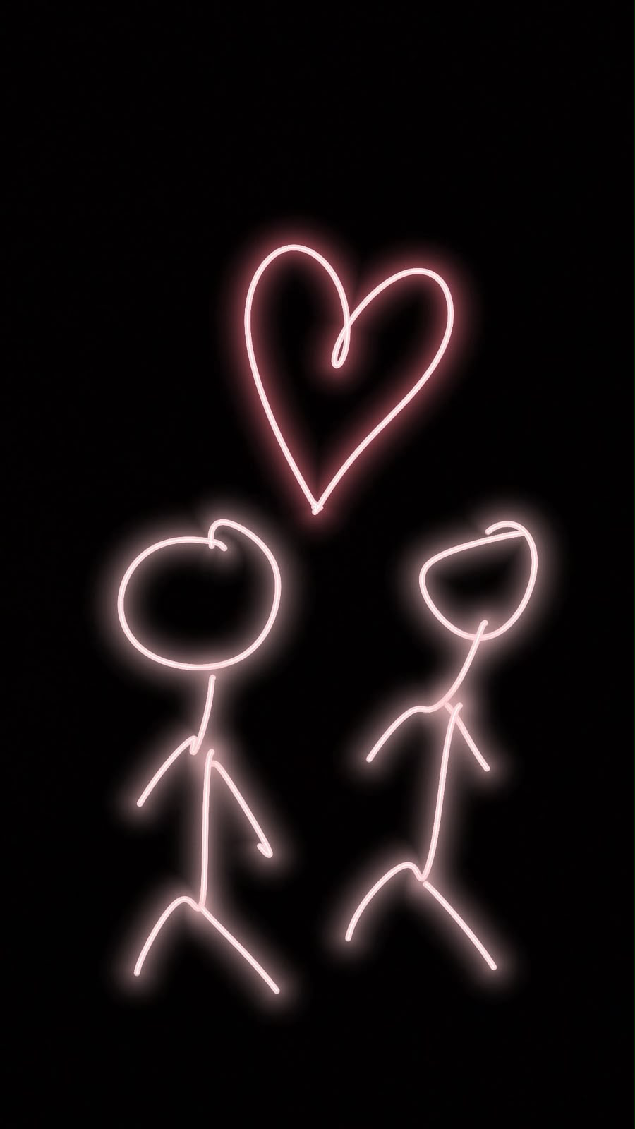 Pink drawing of two figures beneath a heart